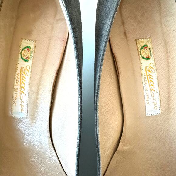 Gucci 1983 Vintage Grey Suede Bow Logo Kitten Heel Size 38 AA - Picture 7 of 16